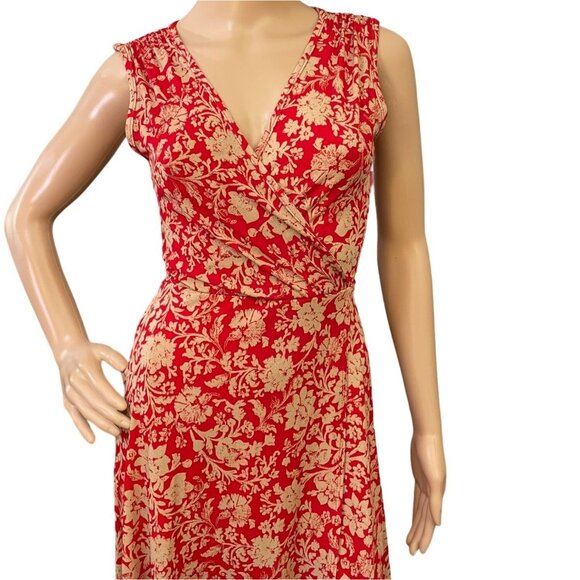 Soprano Red and Beige Floral Wrap Dress Womens Sz S - Picture 2 of 14